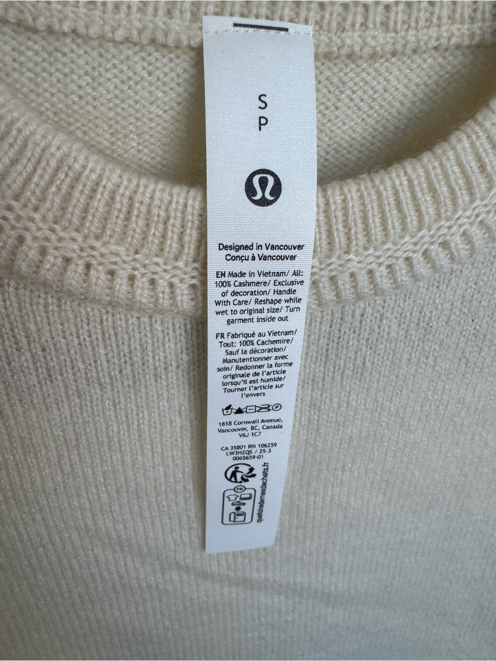 NWT Lululemon Cashmere Slim Fit Crewneck Sweater in Ivory - Picture 7 of 10